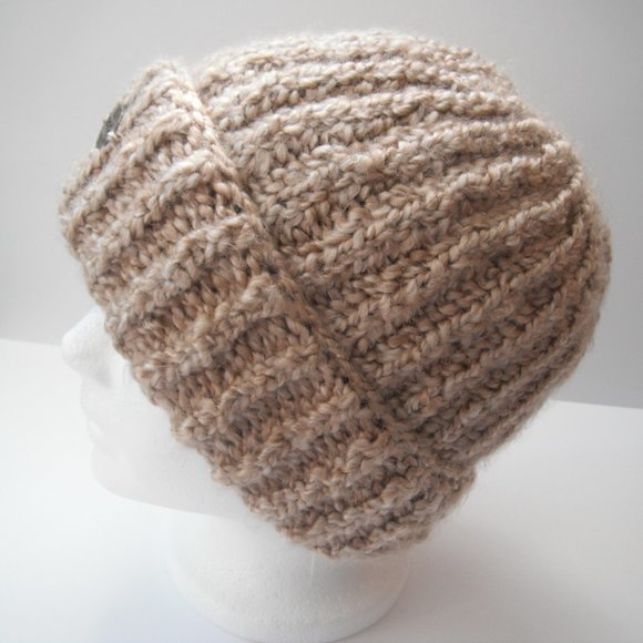 Hand Knitted Hat Toque Adult Size - L(M)  Acrylic Beige- 024 Hand knit by me - Picture 3 of 8